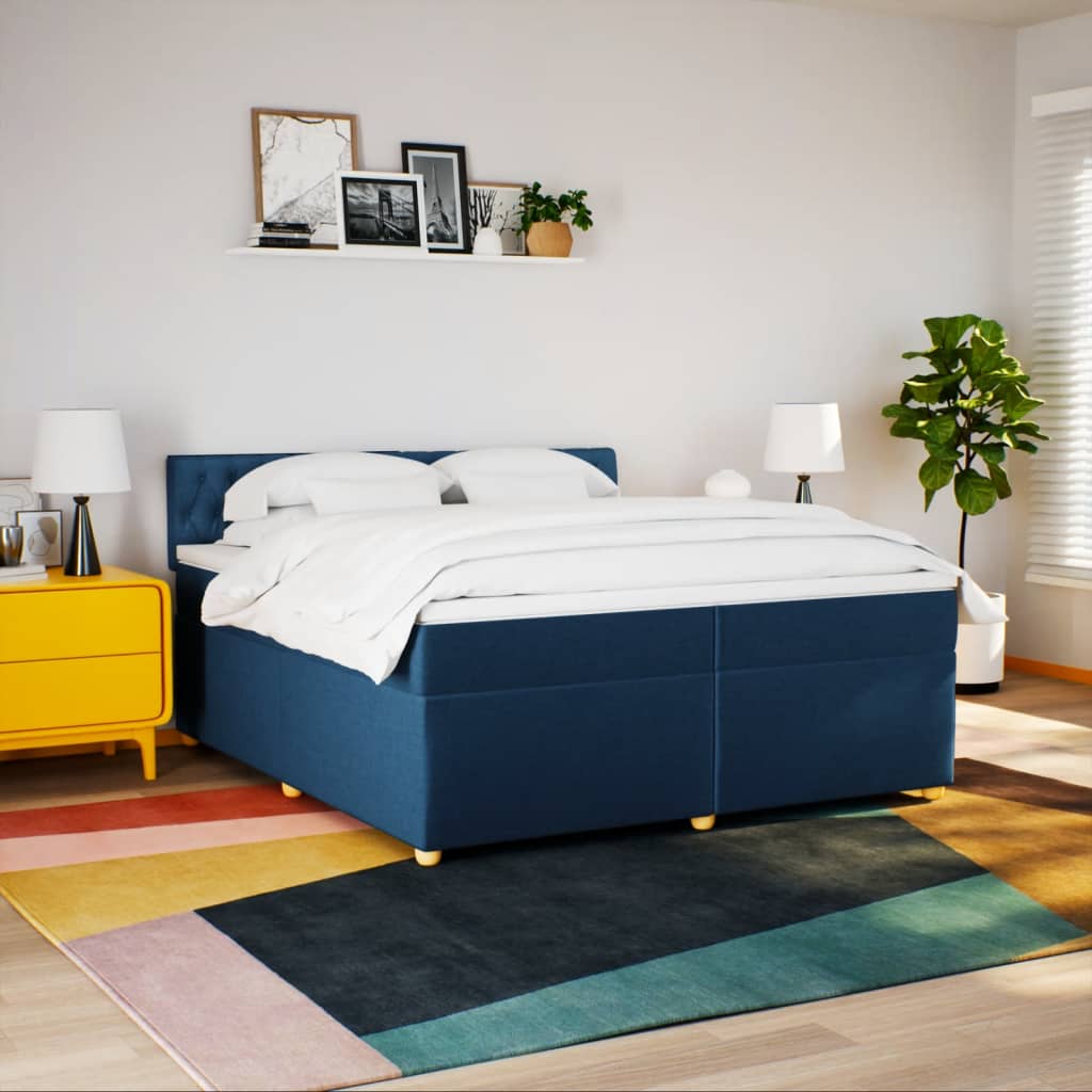 Boxspring met matras stof blauw 200x200 cm is nu te koop bij PeponiXL, paradijselijk wonen!