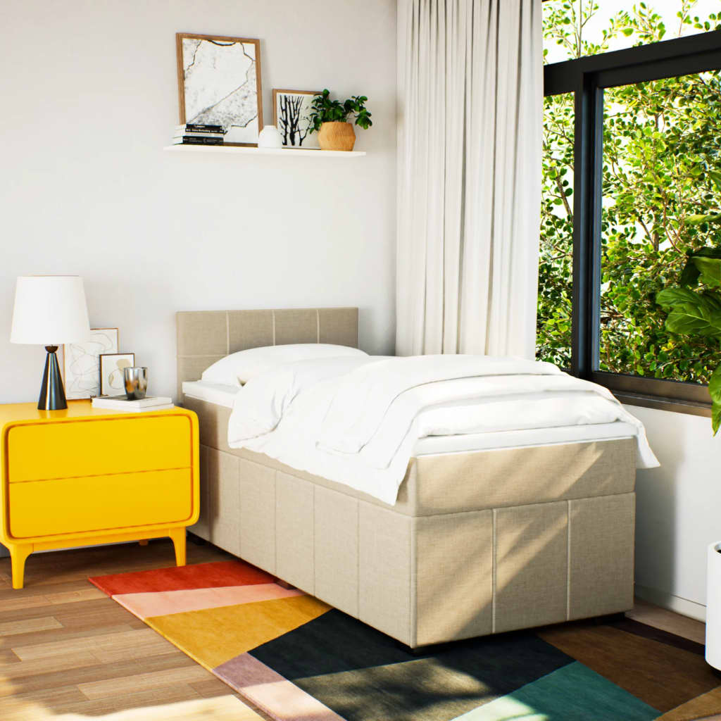 Boxspring met matras stof crèmekleurig 90x190 cm is nu te koop bij PeponiXL, paradijselijk wonen!