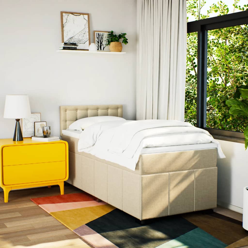 Boxspring met matras stof crèmekleurig 90x190 cm is nu te koop bij PeponiXL, paradijselijk wonen!