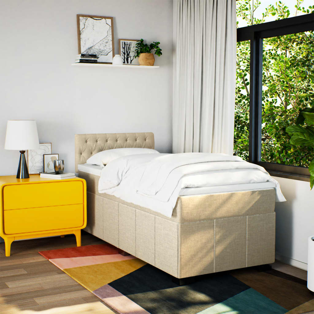 Boxspring met matras stof crèmekleurig 90x200 cm is nu te koop bij PeponiXL, paradijselijk wonen!