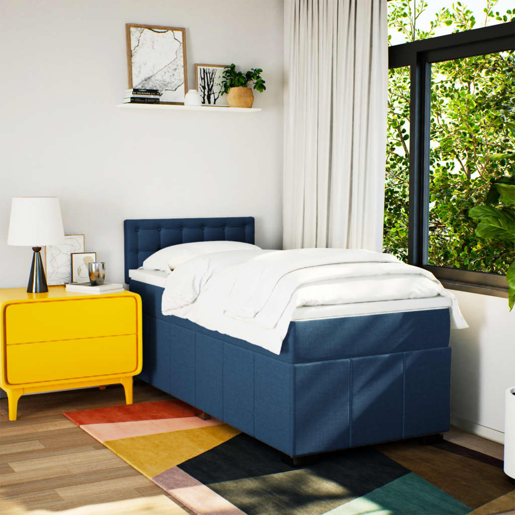 Boxspring met matras stof blauw 90x200 cm is nu te koop bij PeponiXL, paradijselijk wonen!