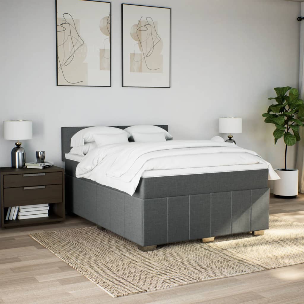 Boxspring met matras stof donkergrijs 140x200 cm is nu te koop bij PeponiXL, paradijselijk wonen!