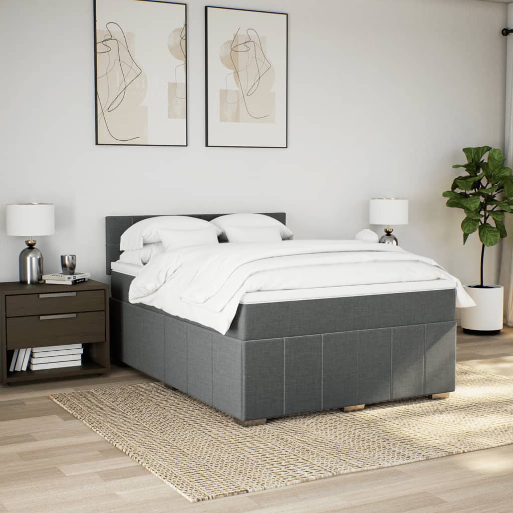 Boxspring met matras stof donkergrijs 140x200 cm is nu te koop bij PeponiXL, paradijselijk wonen!