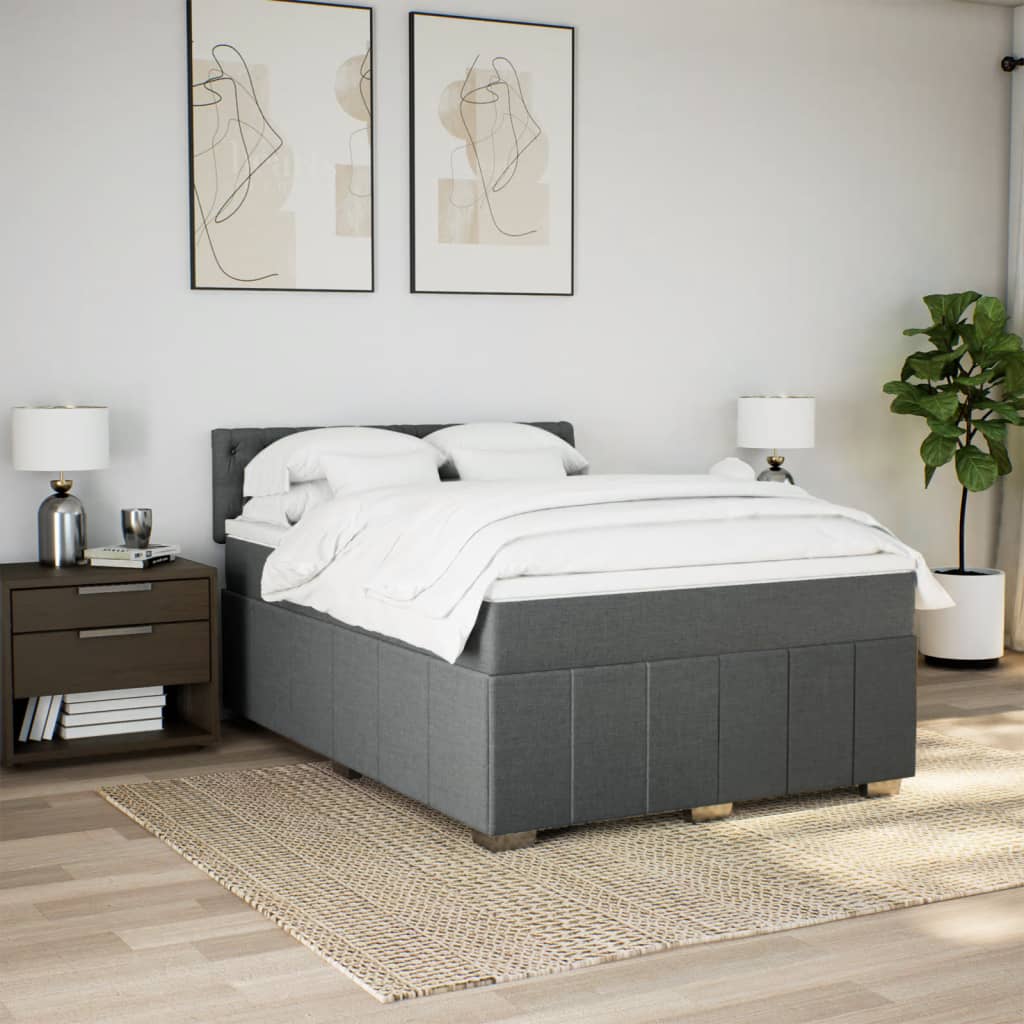 Boxspring met matras stof donkergrijs 140x200 cm is nu te koop bij PeponiXL, paradijselijk wonen!