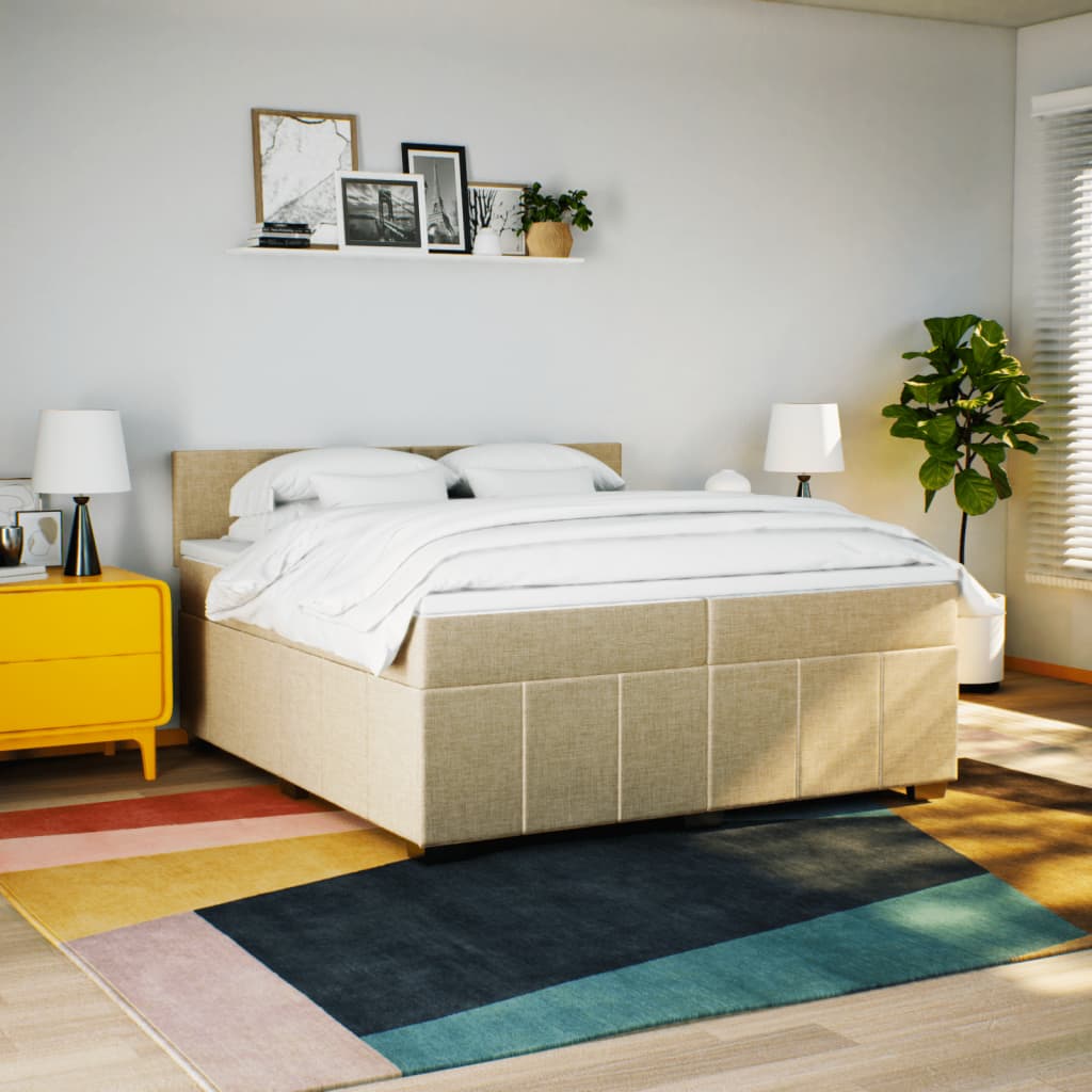 Boxspring met matras stof crèmekleurig 200x200 cm is nu te koop bij PeponiXL, paradijselijk wonen!