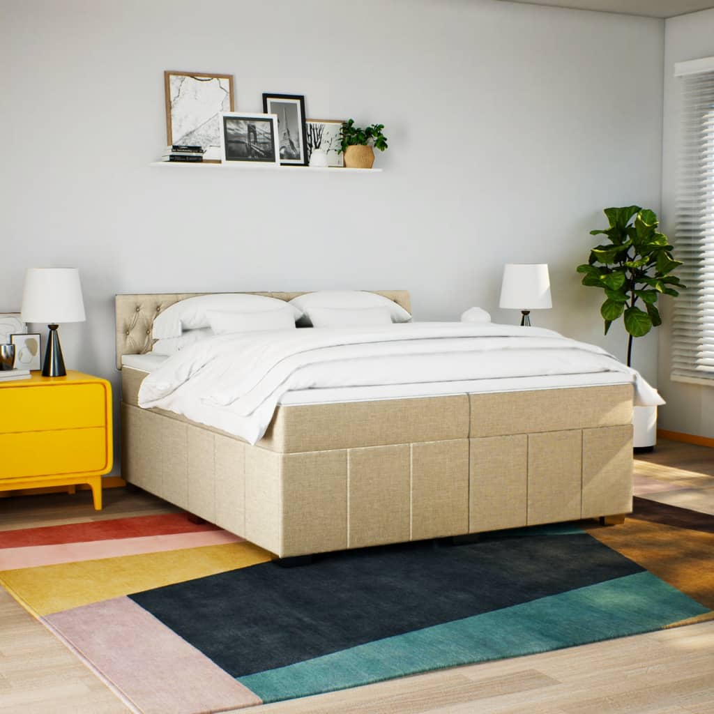 Boxspring met matras stof crèmekleurig 200x200 cm is nu te koop bij PeponiXL, paradijselijk wonen!