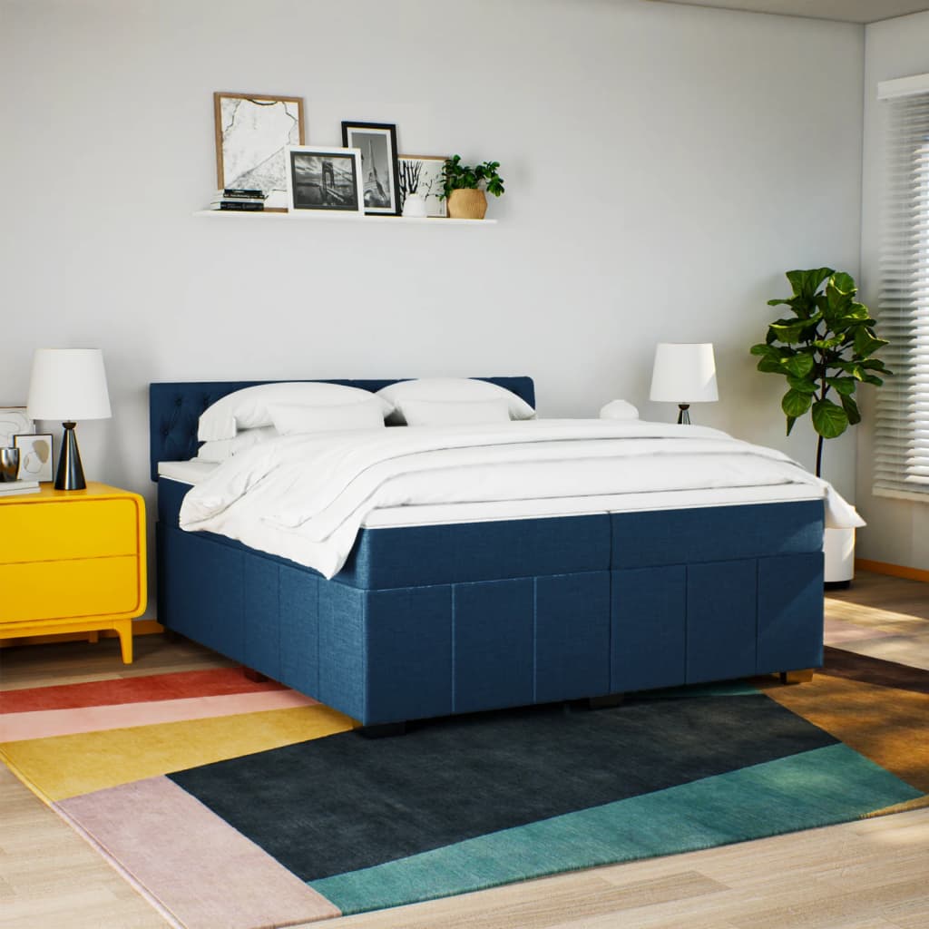Boxspring met matras stof blauw 200x200 cm is nu te koop bij PeponiXL, paradijselijk wonen!