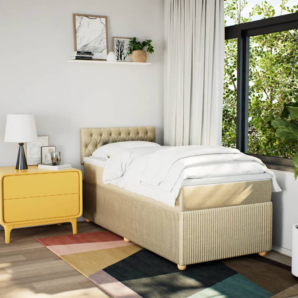 Boxspring met matras stof crèmekleurig 90x190 cm is nu te koop bij PeponiXL, paradijselijk wonen!