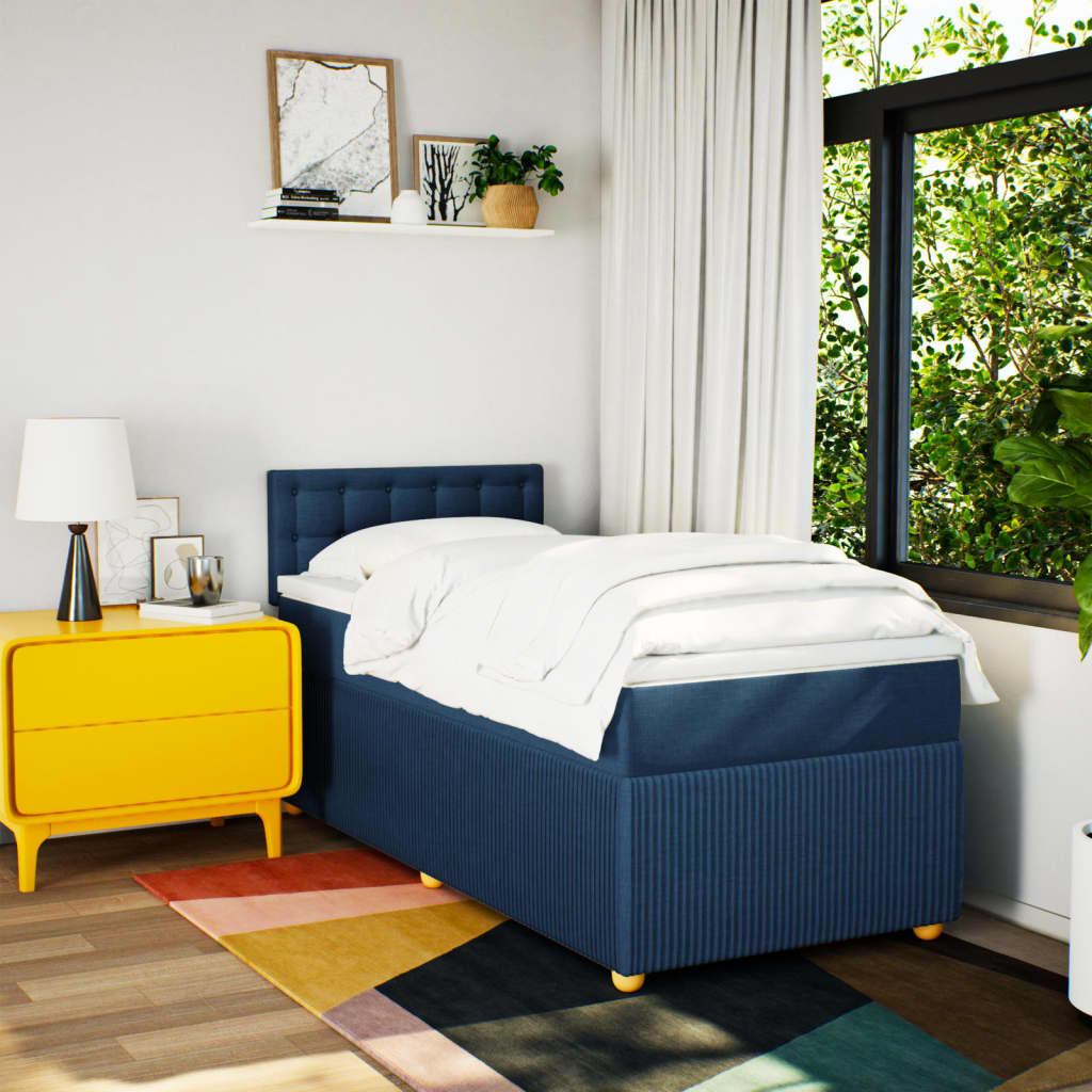 Boxspring met matras stof blauw 90x190 cm is nu te koop bij PeponiXL, paradijselijk wonen!