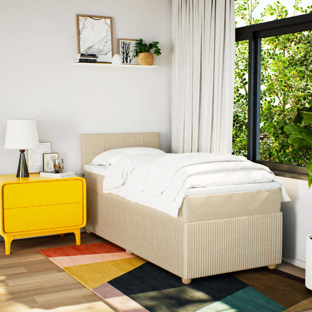 Boxspring met matras stof crèmekleurig 100x200 cm is nu te koop bij PeponiXL, paradijselijk wonen!