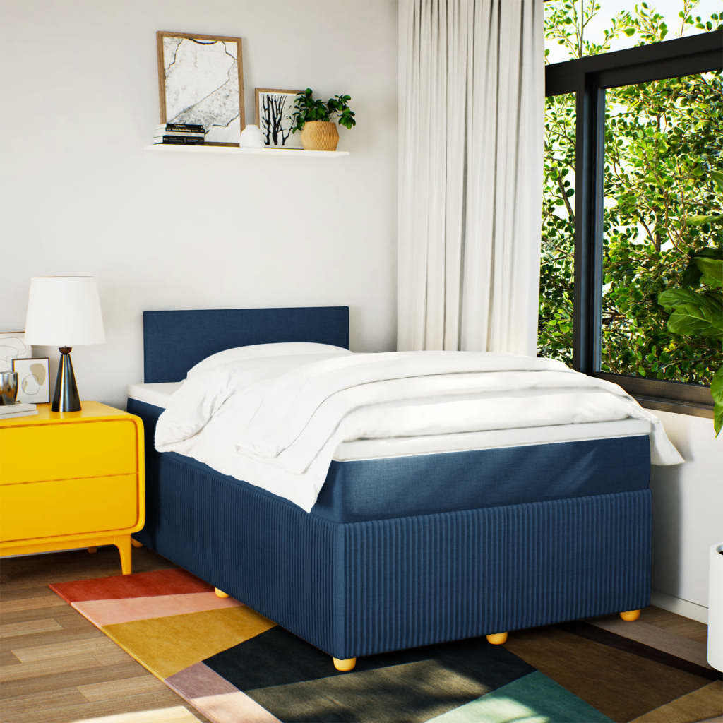 Boxspring met matras stof blauw 120x190 cm is nu te koop bij PeponiXL, paradijselijk wonen!