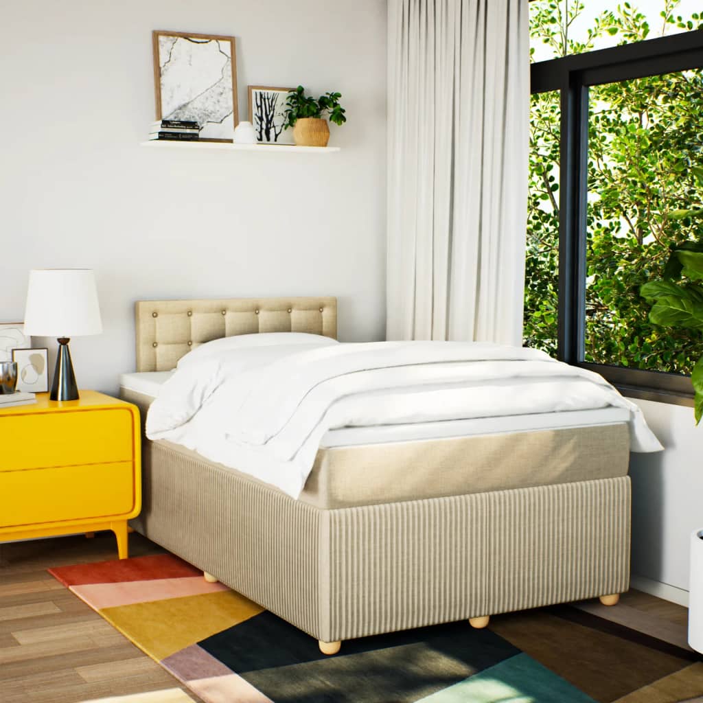 Boxspring met matras stof crèmekleurig 120x190 cm is nu te koop bij PeponiXL, paradijselijk wonen!