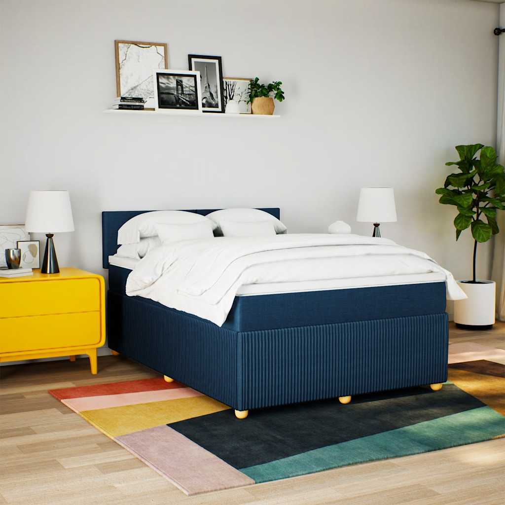 Boxspring met matras stof blauw 140x190 cm is nu te koop bij PeponiXL, paradijselijk wonen!