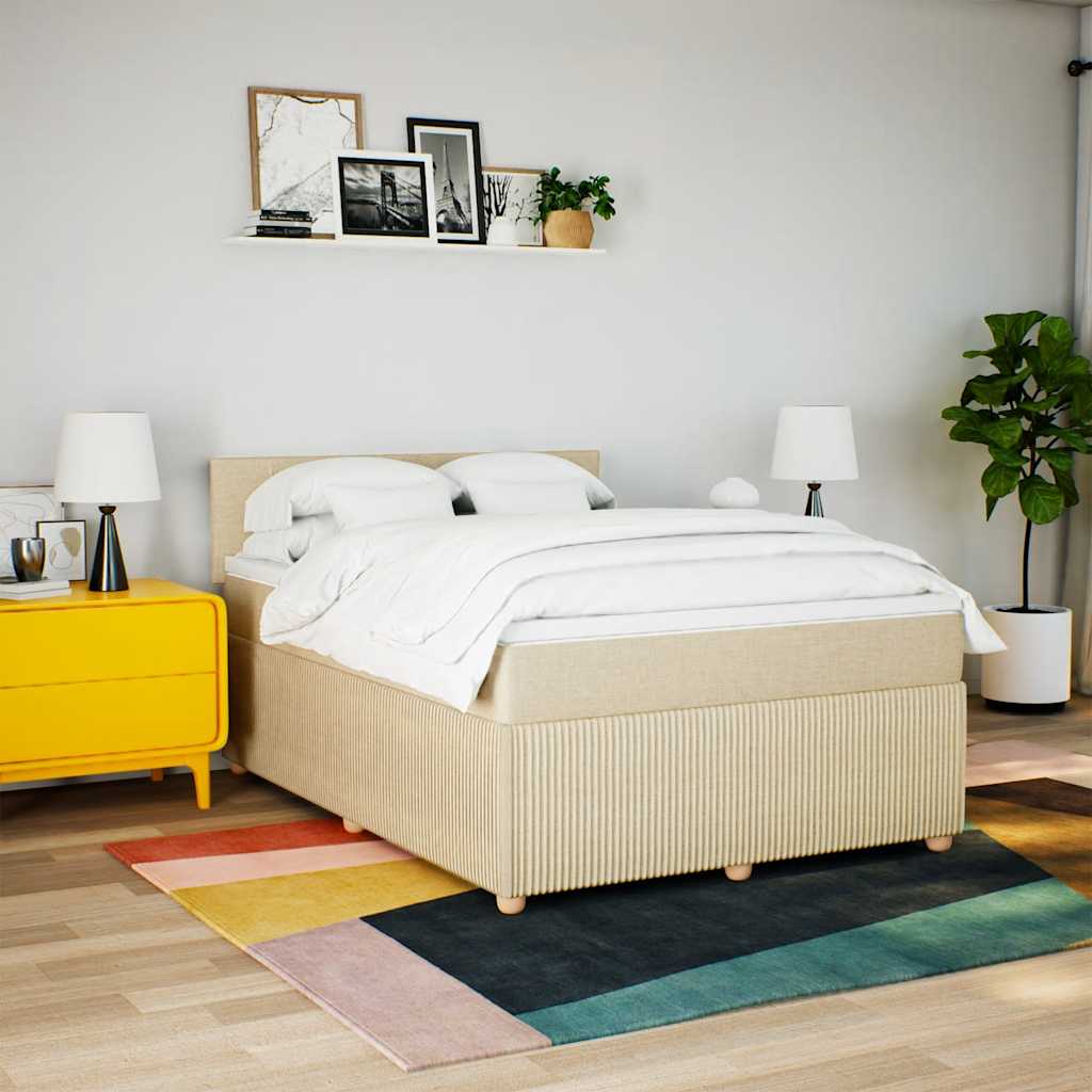 Boxspring met matras stof crèmekleurig 140x190 cm is nu te koop bij PeponiXL, paradijselijk wonen!