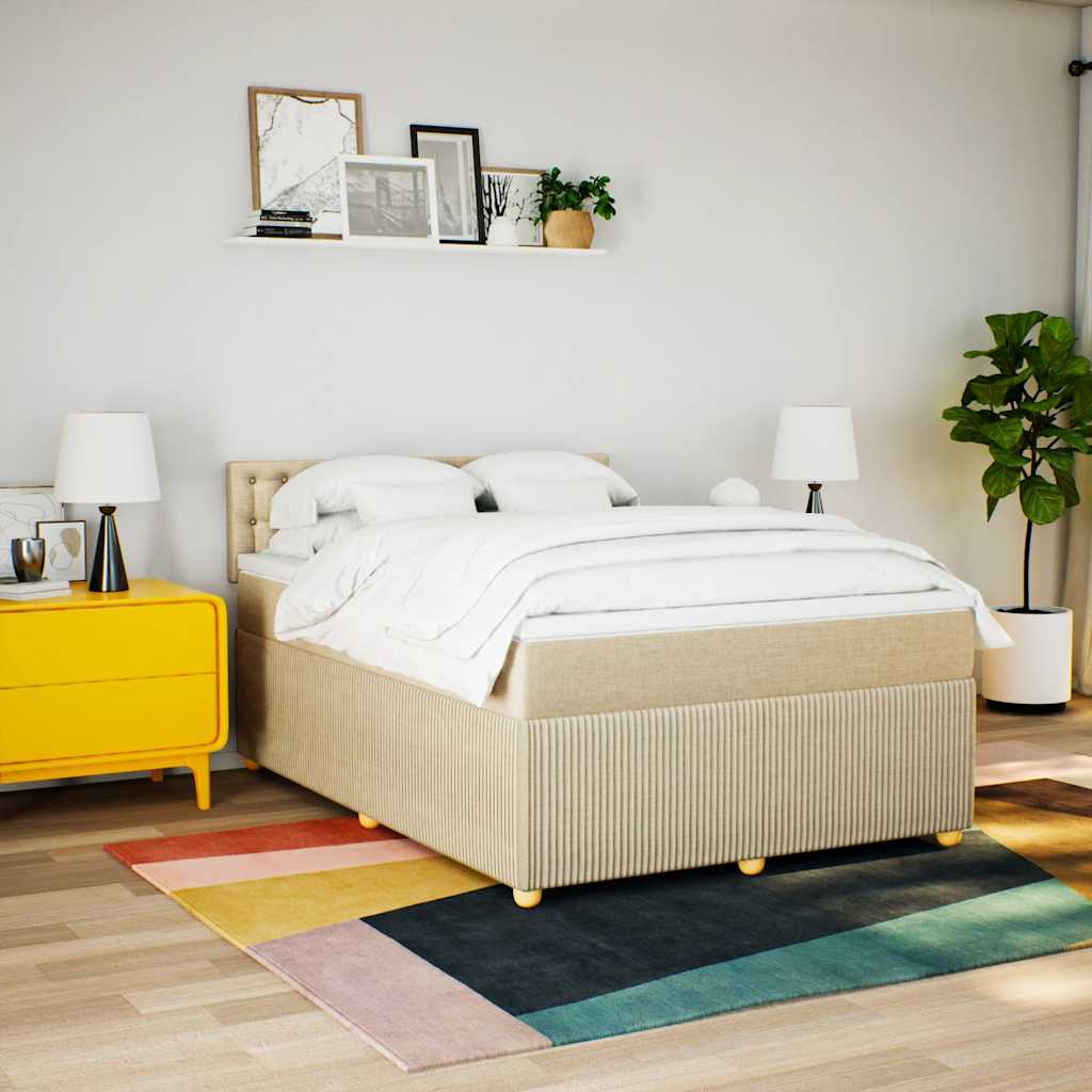 Boxspring met matras stof crèmekleurig 140x190 cm is nu te koop bij PeponiXL, paradijselijk wonen!