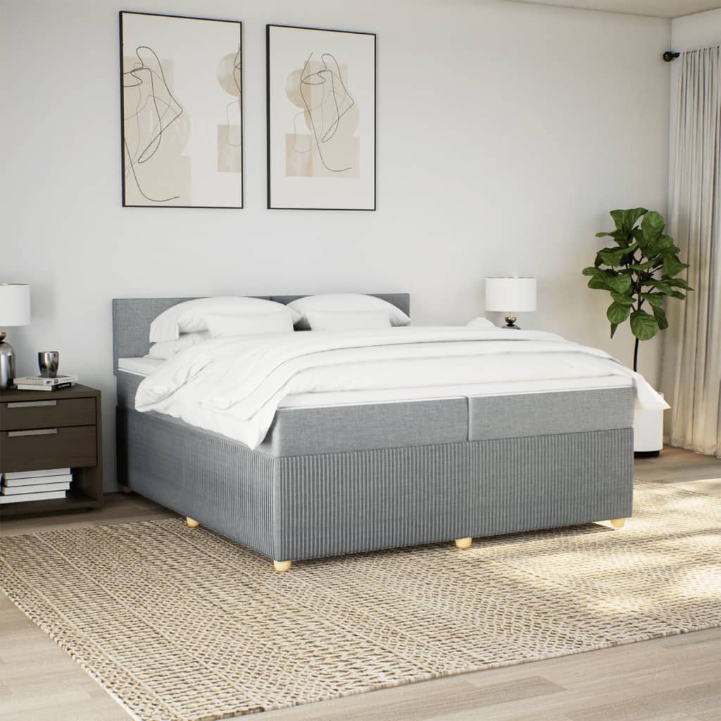 Boxspring met matras stof lichtgrijs 200x200 cm is nu te koop bij PeponiXL, paradijselijk wonen!