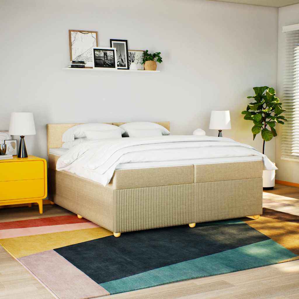 Boxspring met matras stof crèmekleurig 200x200 cm is nu te koop bij PeponiXL, paradijselijk wonen!