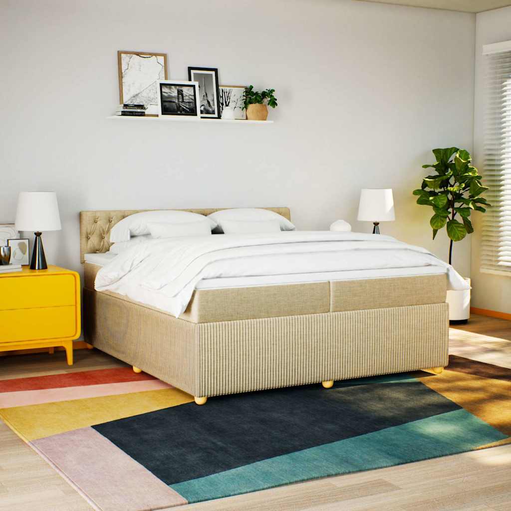 Boxspring met matras stof crèmekleurig 200x200 cm is nu te koop bij PeponiXL, paradijselijk wonen!