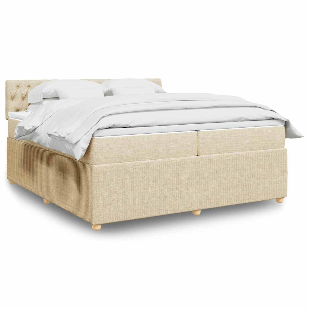Boxspring met matras stof crèmekleurig 200x200 cm is nu te koop bij PeponiXL, paradijselijk wonen!