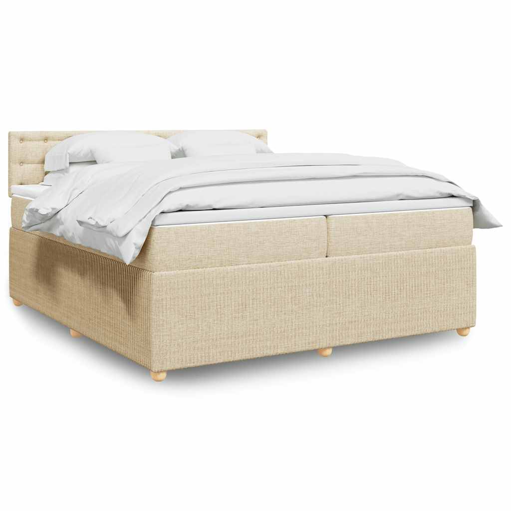 Boxspring met matras stof crèmekleurig 200x200 cm is nu te koop bij PeponiXL, paradijselijk wonen!