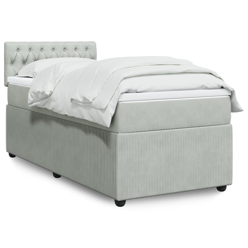 Boxspring met matras fluweel lichtgrijs 90x190 cm is nu te koop bij PeponiXL, paradijselijk wonen!
