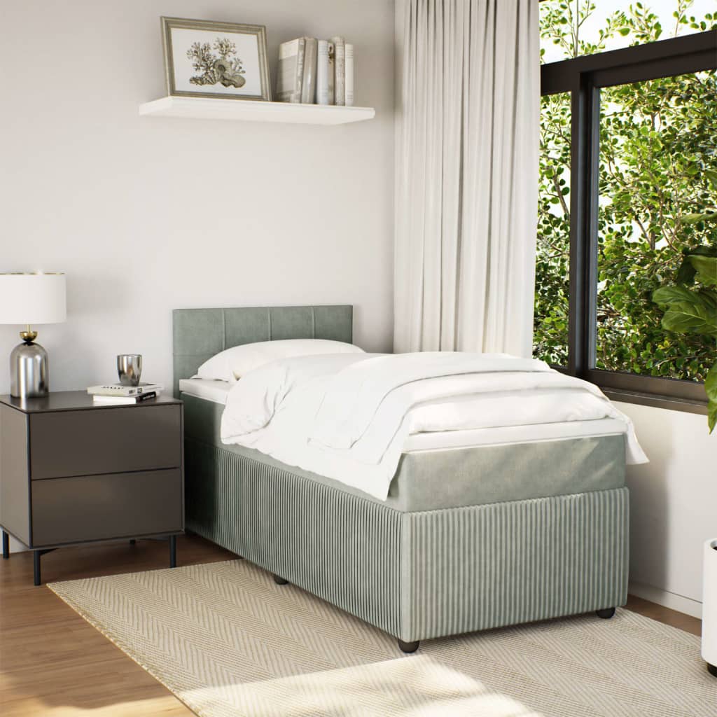 Boxspring met matras fluweel lichtgrijs 90x190 cm is nu te koop bij PeponiXL, paradijselijk wonen!