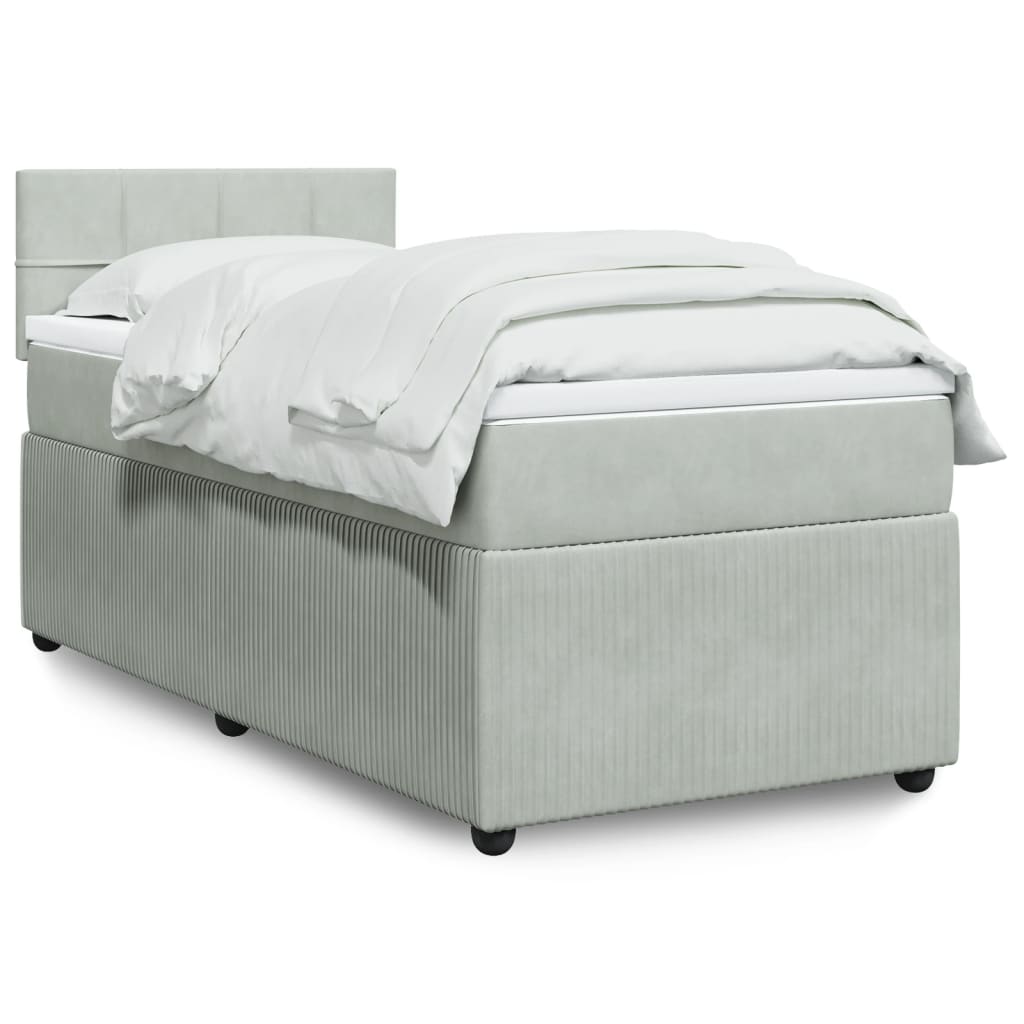 Boxspring met matras fluweel lichtgrijs 90x190 cm is nu te koop bij PeponiXL, paradijselijk wonen!