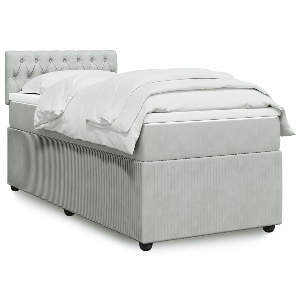 Boxspring met matras fluweel lichtgrijs 90x200 cm is nu te koop bij PeponiXL, paradijselijk wonen!