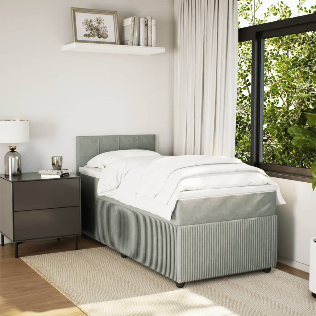 Boxspring met matras fluweel lichtgrijs 90x200 cm is nu te koop bij PeponiXL, paradijselijk wonen!