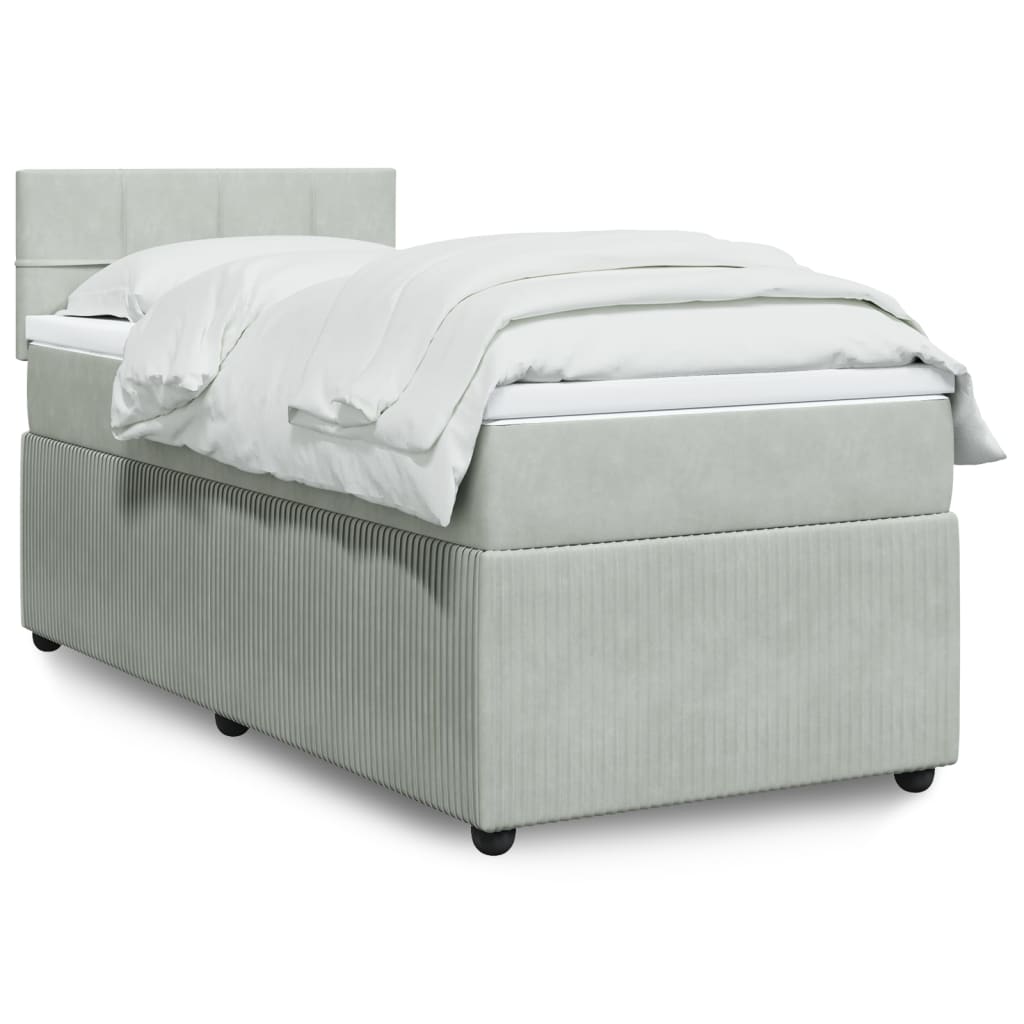 Boxspring met matras fluweel lichtgrijs 90x200 cm is nu te koop bij PeponiXL, paradijselijk wonen!