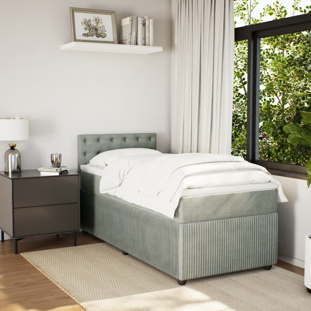Boxspring met matras fluweel lichtgrijs 100x200 cm is nu te koop bij PeponiXL, paradijselijk wonen!