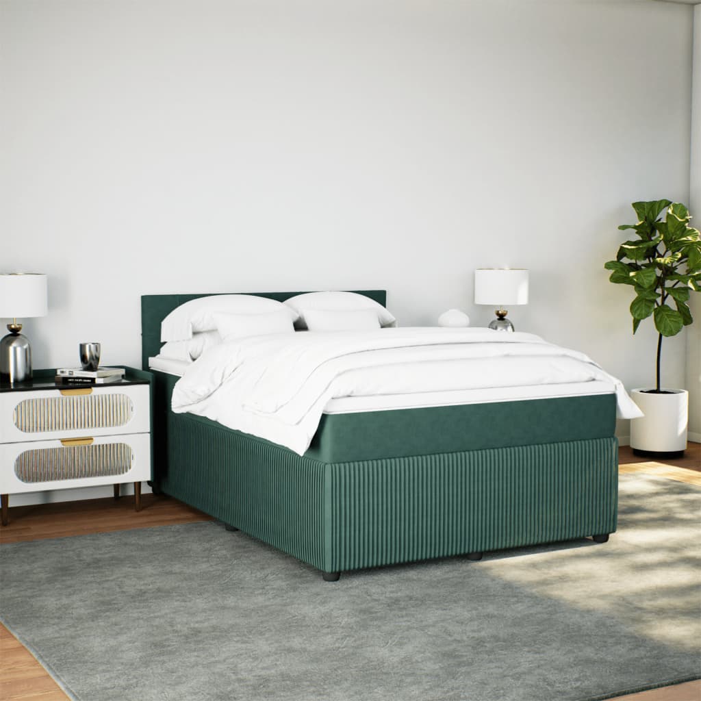 Boxspring met matras fluweel donkergroen 140x190 cm is nu te koop bij PeponiXL, paradijselijk wonen!