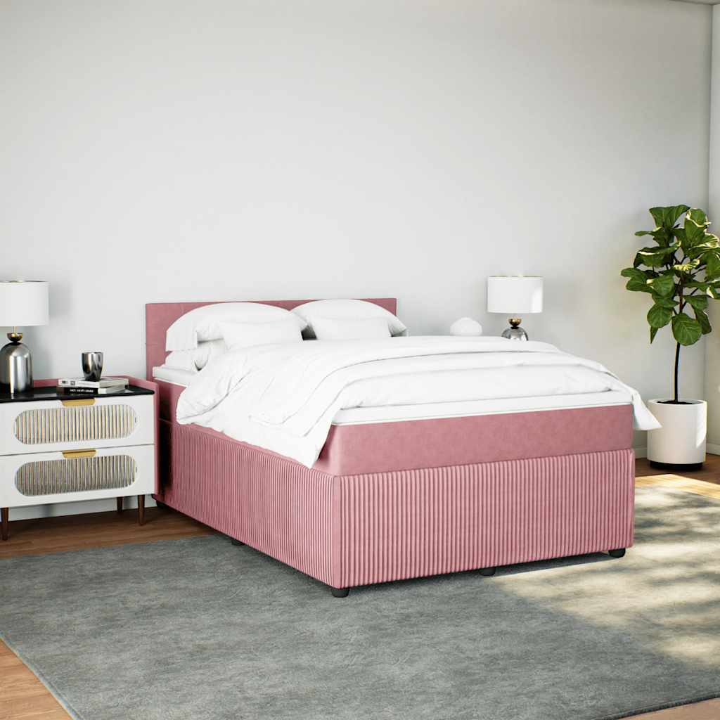 Boxspring met matras fluweel roze 140x190 cm is nu te koop bij PeponiXL, paradijselijk wonen!
