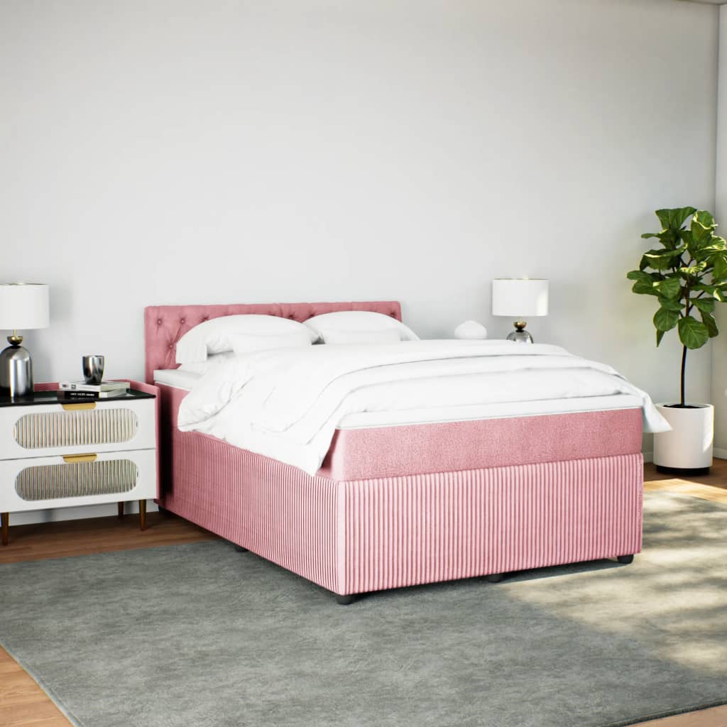 Boxspring met matras fluweel roze 140x200 cm is nu te koop bij PeponiXL, paradijselijk wonen!