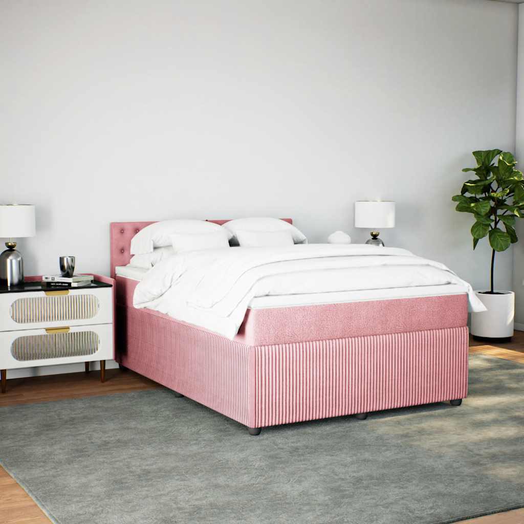 Boxspring met matras fluweel roze 140x200 cm is nu te koop bij PeponiXL, paradijselijk wonen!