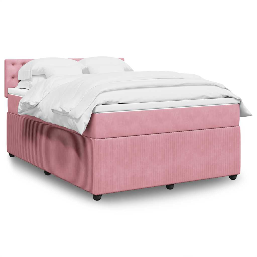 Boxspring met matras fluweel roze 140x200 cm is nu te koop bij PeponiXL, paradijselijk wonen!