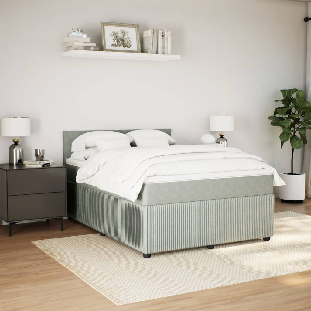 Boxspring met matras fluweel lichtgrijs 160x200 cm is nu te koop bij PeponiXL, paradijselijk wonen!