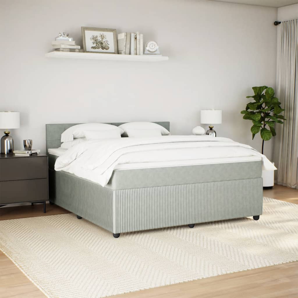 Boxspring met matras fluweel lichtgrijs 180x200 cm is nu te koop bij PeponiXL, paradijselijk wonen!