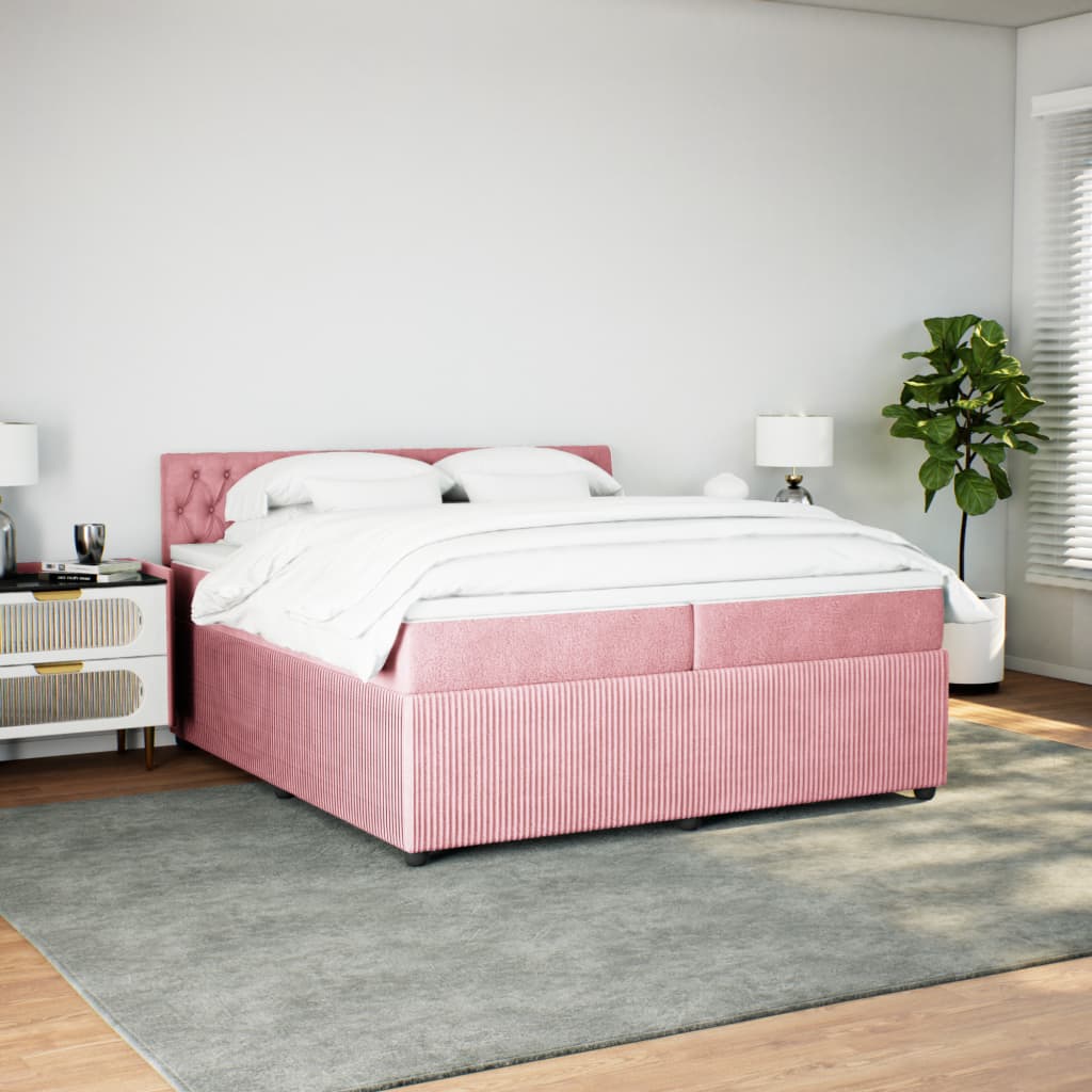 Boxspring met matras fluweel roze 200x200 cm is nu te koop bij PeponiXL, paradijselijk wonen!