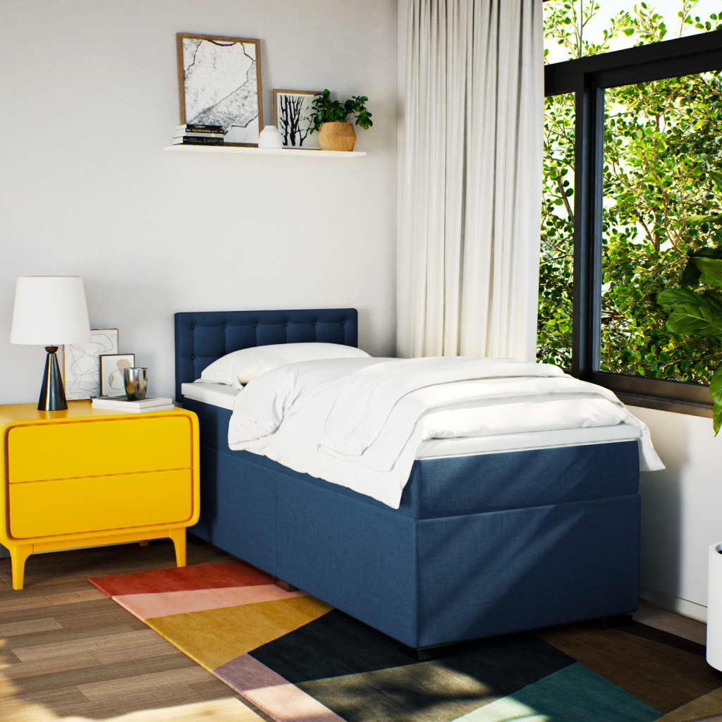 Boxspring met matras stof blauw 90x200 cm is nu te koop bij PeponiXL, paradijselijk wonen!