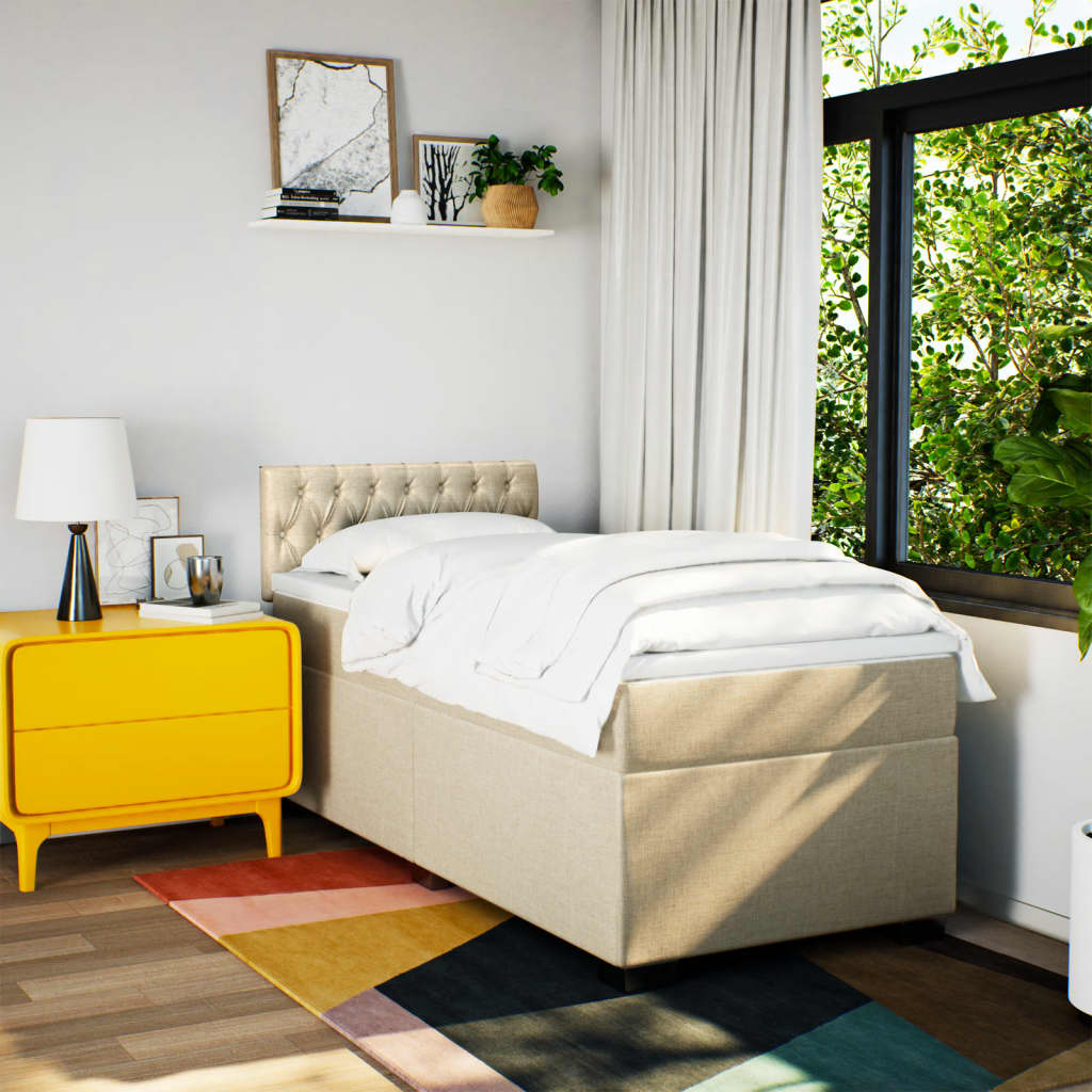 Boxspring met matras stof crèmekleurig 100x200 cm is nu te koop bij PeponiXL, paradijselijk wonen!