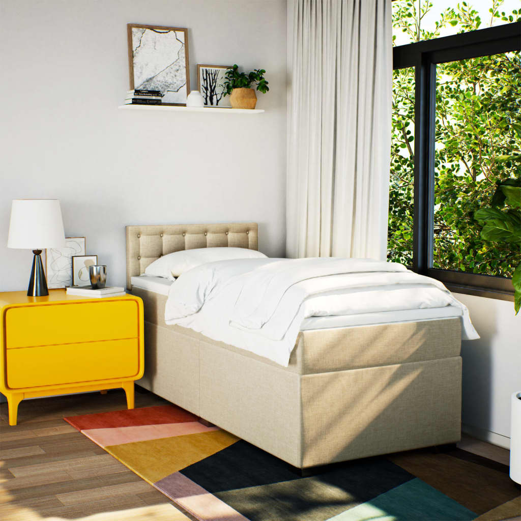 Boxspring met matras stof crèmekleurig 100x200 cm is nu te koop bij PeponiXL, paradijselijk wonen!