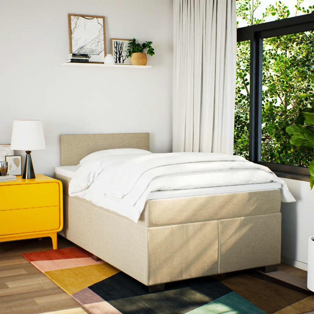 Boxspring met matras stof crèmekleurig 120x190 cm is nu te koop bij PeponiXL, paradijselijk wonen!
