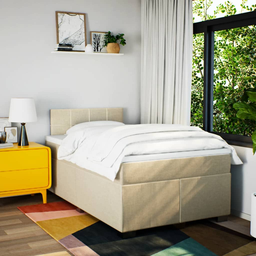 Boxspring met matras stof crèmekleurig 120x190 cm is nu te koop bij PeponiXL, paradijselijk wonen!