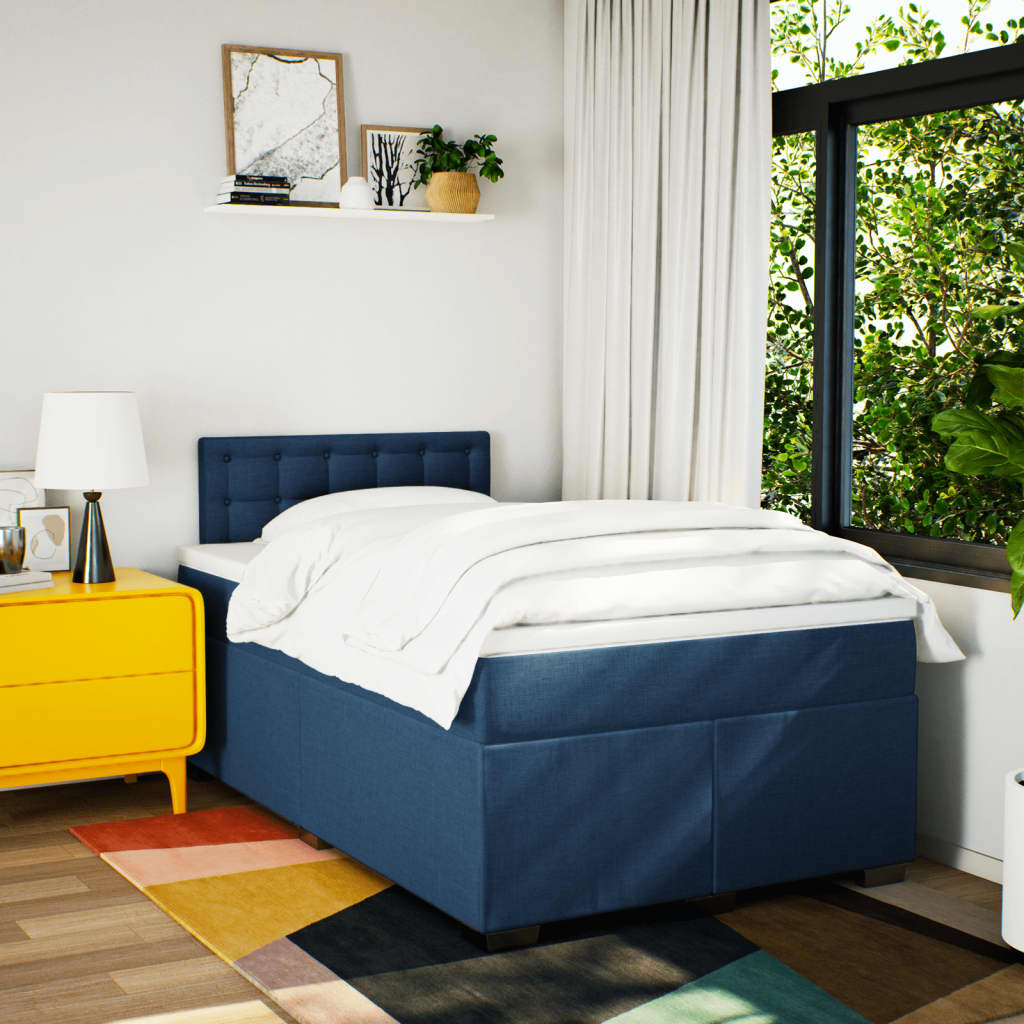 Boxspring met matras stof blauw 120x190 cm is nu te koop bij PeponiXL, paradijselijk wonen!