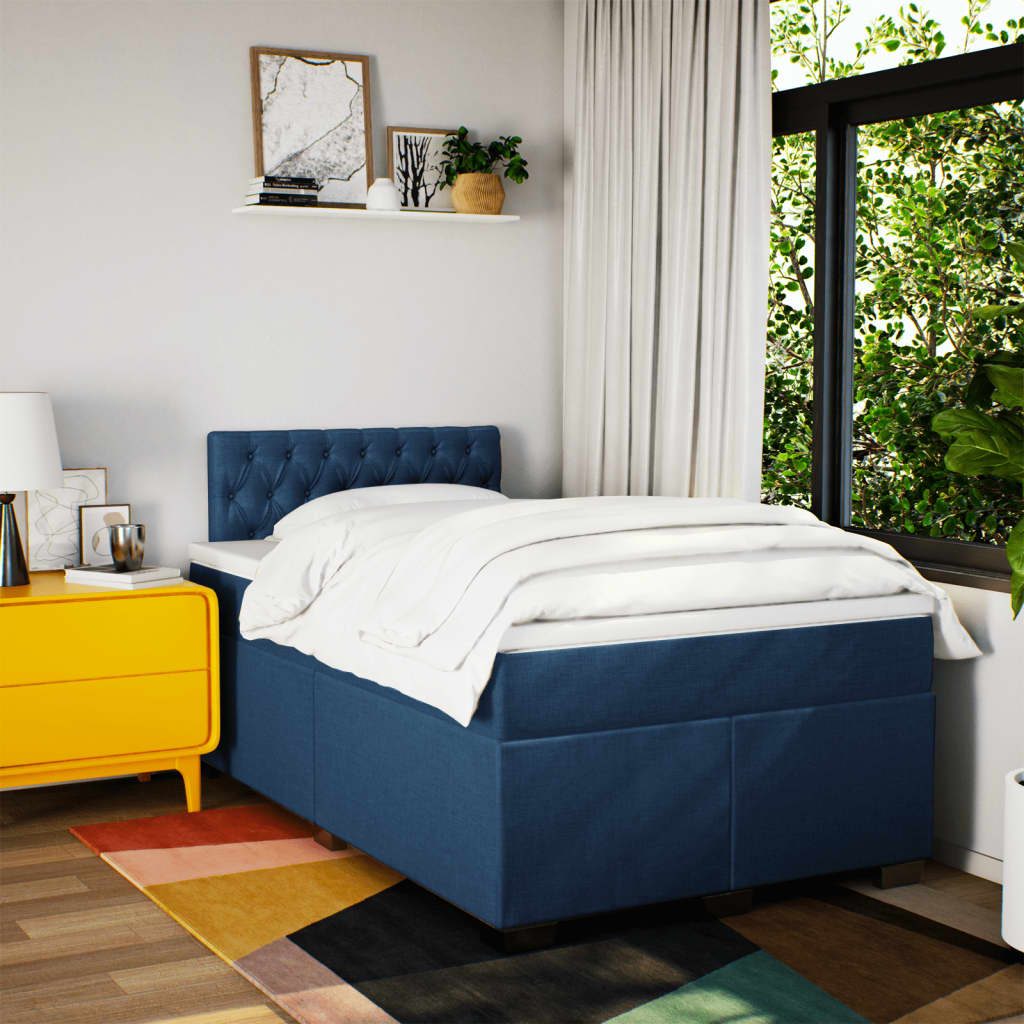 Boxspring met matras stof blauw 120x200 cm is nu te koop bij PeponiXL, paradijselijk wonen!