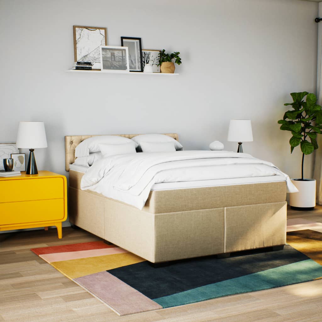 Boxspring met matras stof crèmekleurig 140x190 cm is nu te koop bij PeponiXL, paradijselijk wonen!