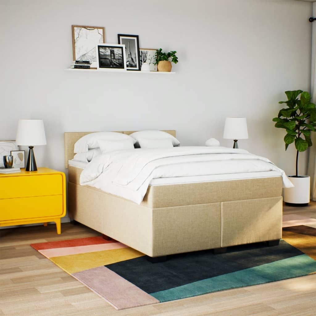 Boxspring met matras stof crèmekleurig 140x200 cm is nu te koop bij PeponiXL, paradijselijk wonen!