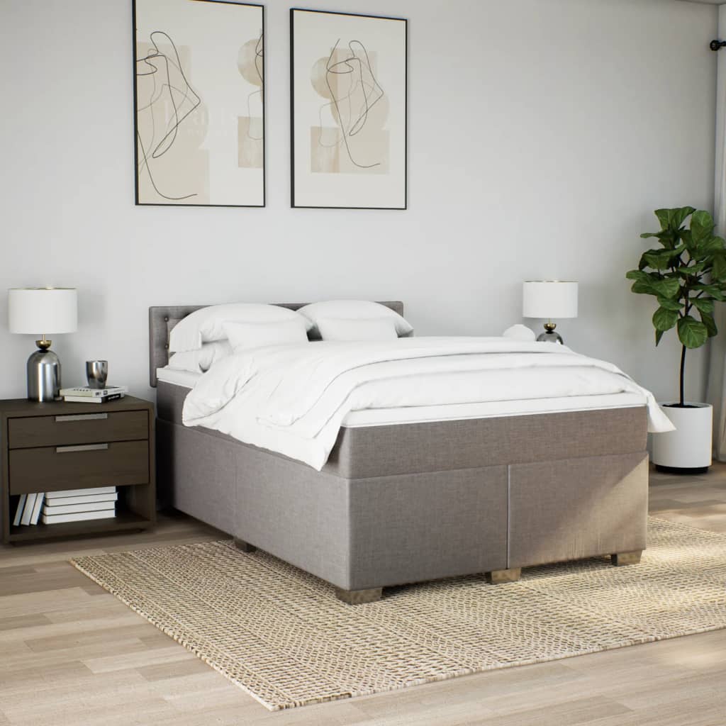 Boxspring met matras stof taupe 140x200 cm is nu te koop bij PeponiXL, paradijselijk wonen!