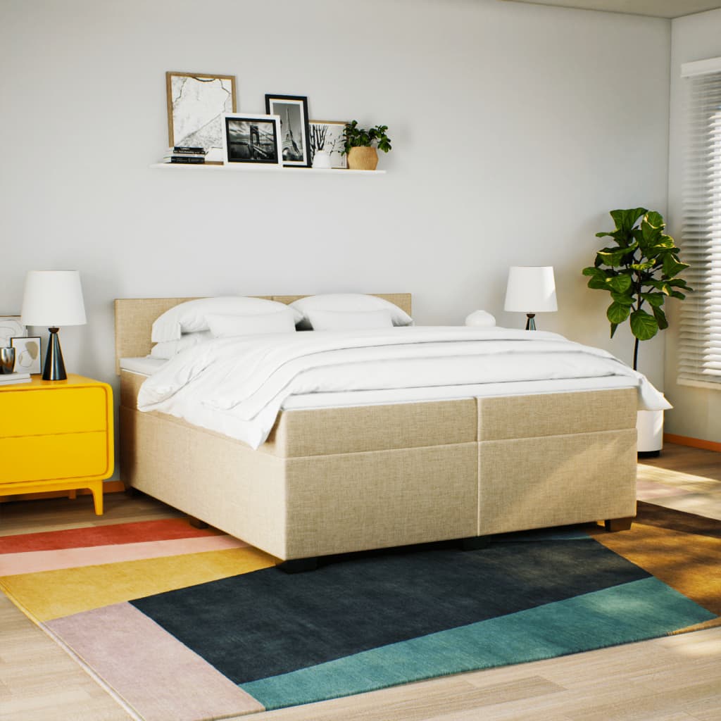 Boxspring met matras stof crèmekleurig 200x200 cm is nu te koop bij PeponiXL, paradijselijk wonen!